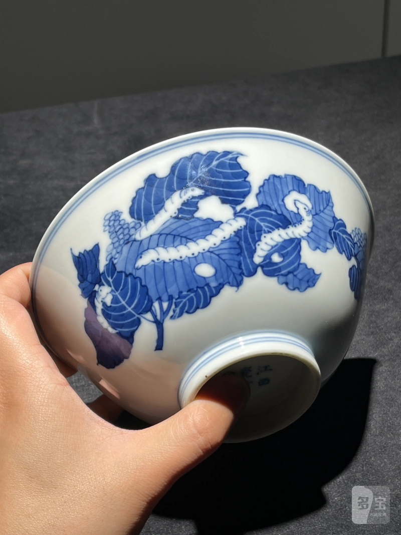 民国 青花蚕食图碗 - 图2